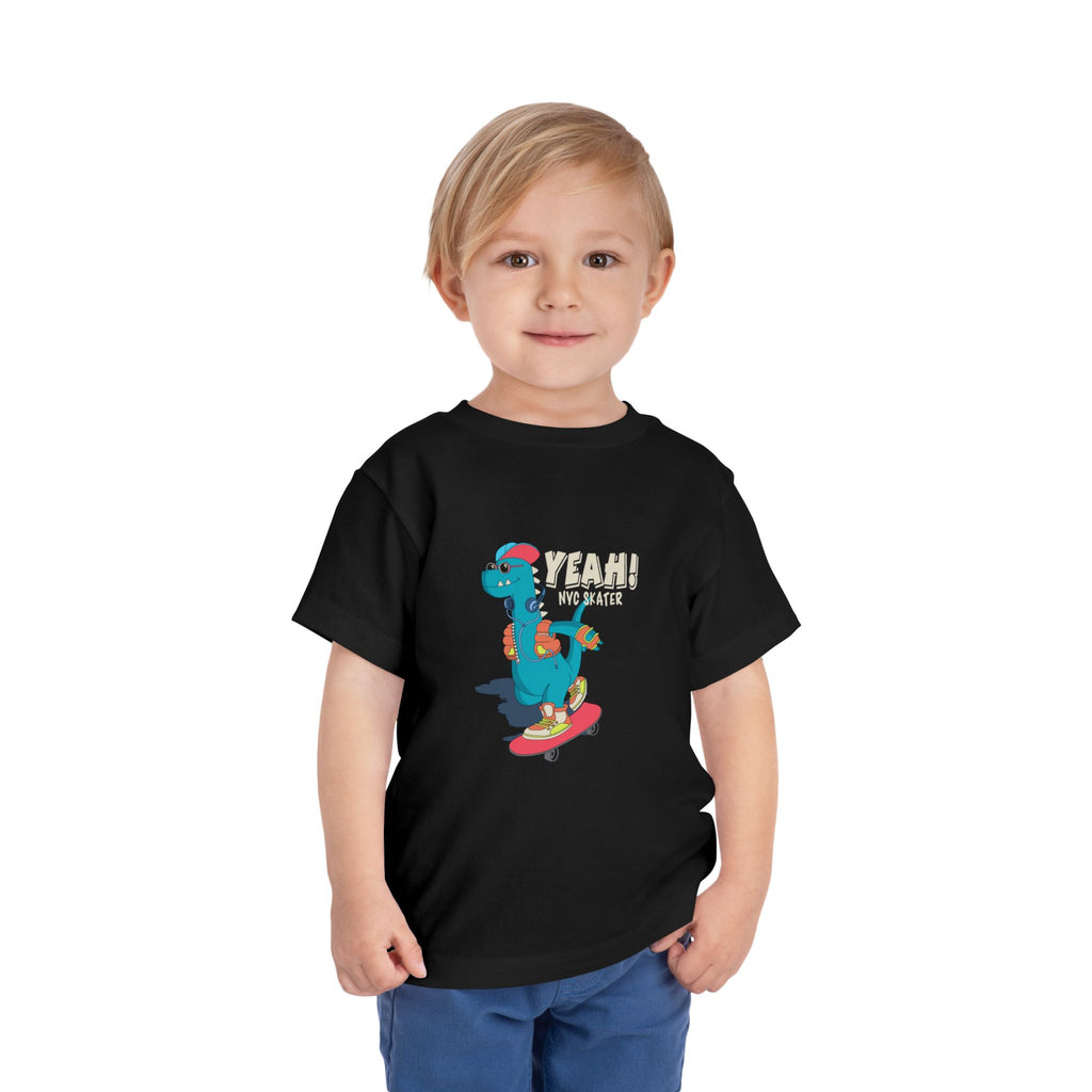 Skater Dinosaur Toddler Tee - Fun Summer Style, Gift for Kids, Playtime Adventures, Birthday Celebration, Cute Graphic T-Shirt