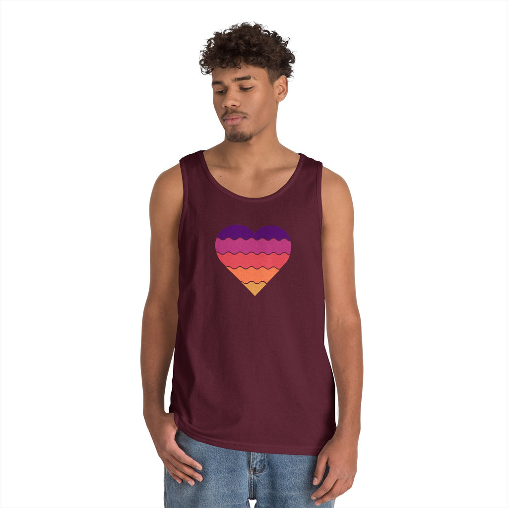 Sunset Heart Unisex Heavy Cotton Tank Top, Summer Vibes Tee, Beachwear, Pride Apparel, Gift for Her