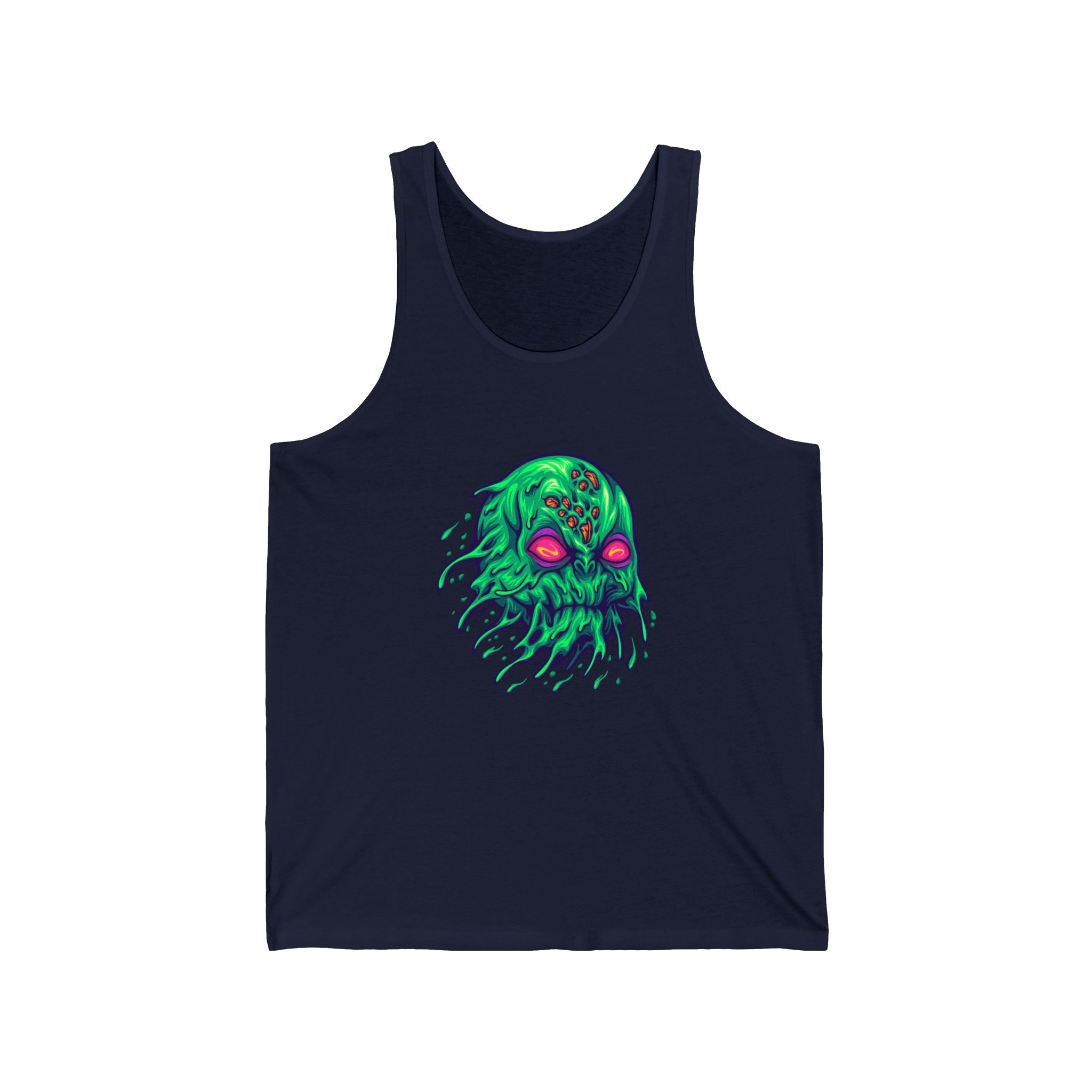Eerie Cthulhu Unisex Jersey Tank, Spooky Summer Wear, Festival Tank Top, Gift for Horror Fans, Unique Graphic Tank, Vintage Style Cthulhu