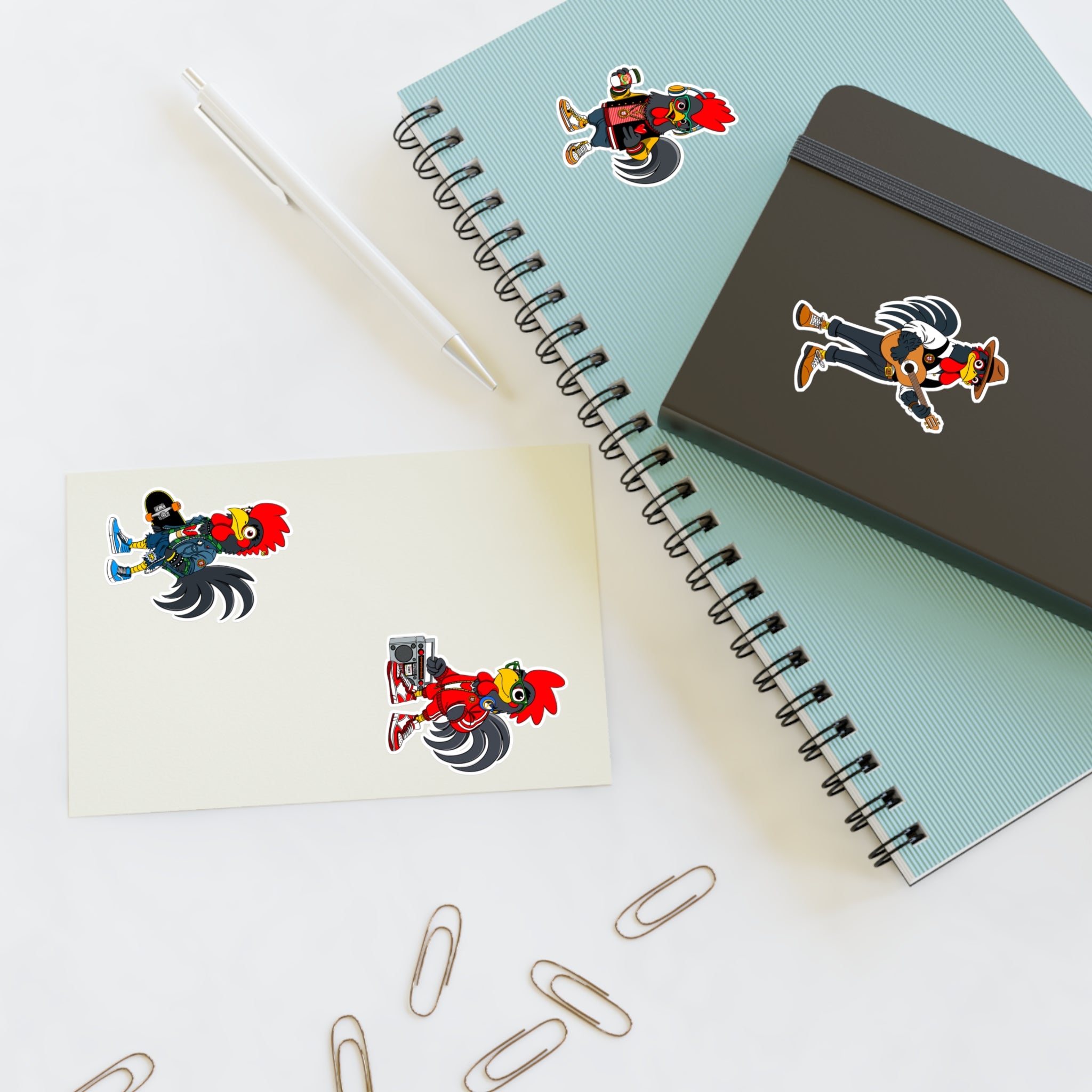 Fab Four Roosters Sticker Sheets, Fun Decals for Wall Art, Laptop, Scrapbooking, Gift for Farmers, Country Lovers, Collectible Stickers