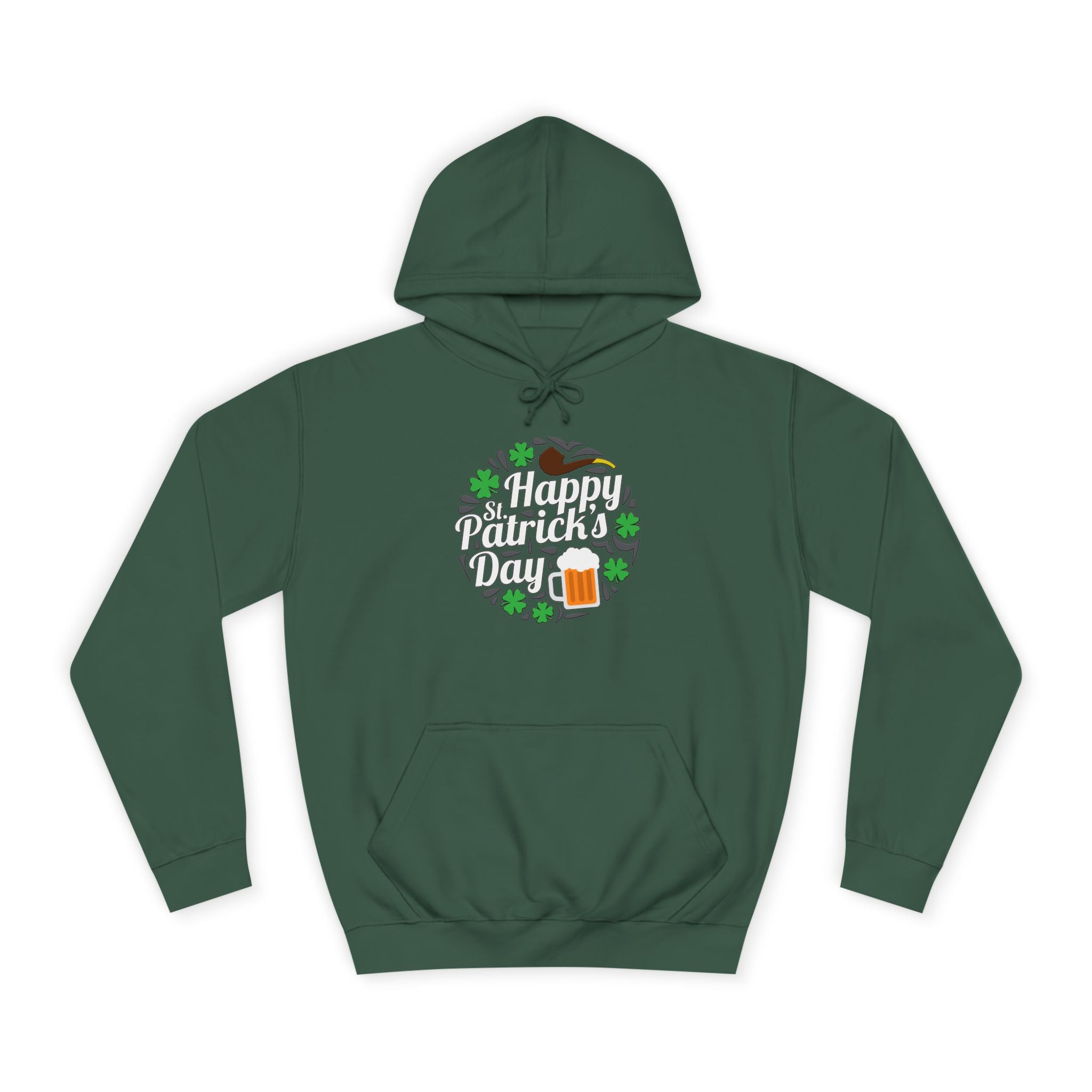 St. Patrick's Day Unisex College Hoodie, Irish Holiday Apparel, Lucky Clover Sweatshirt, Beer Lover Gift, Cozy St. Pat's Outfit